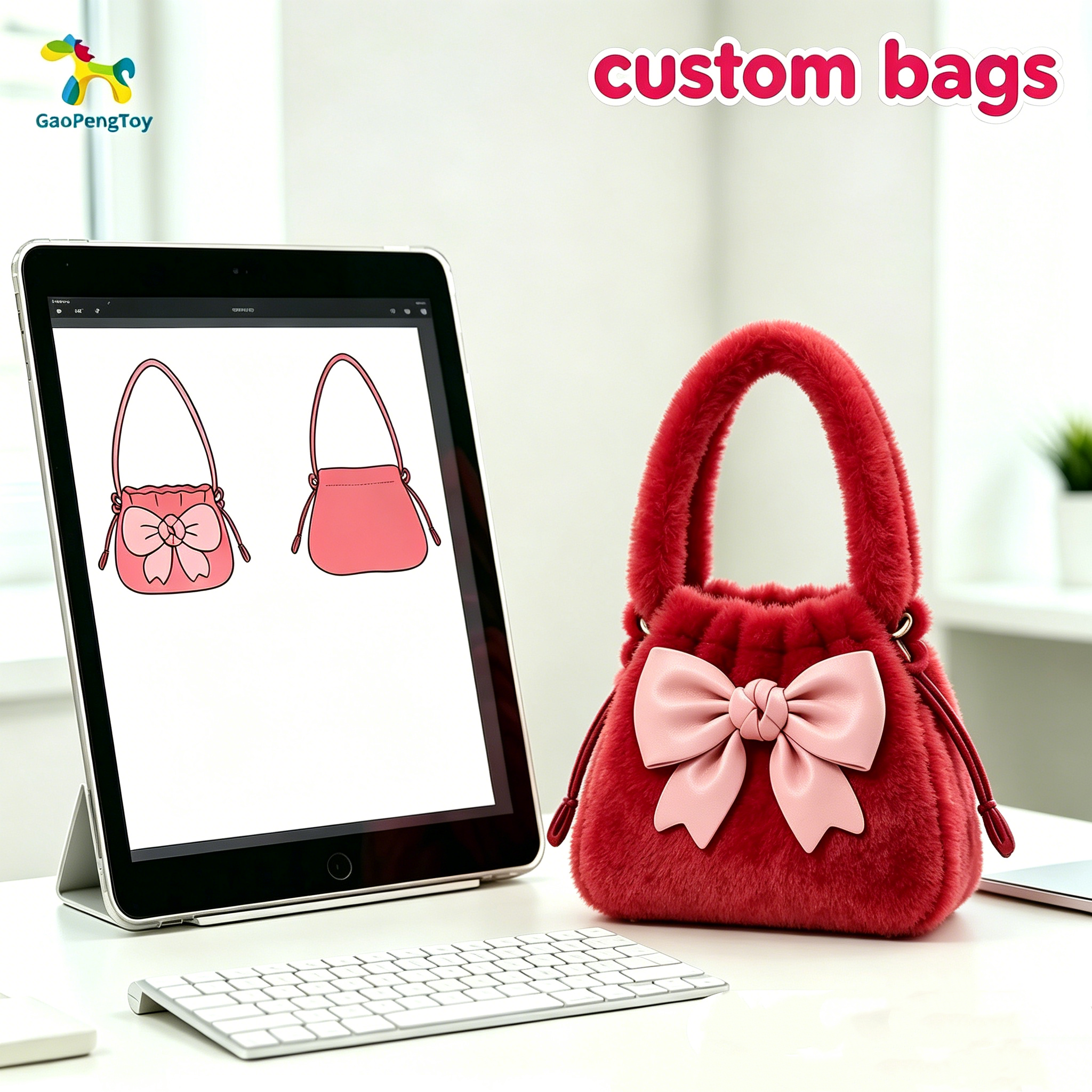 Custom Fluffy Bucket Bag OEM ODM Low MOQ Plush Handbag with Bow for Daily Use
