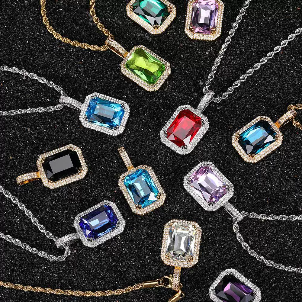 Luxury Trendy Silver/Gold Plated Brass Zircon Women's Necklace Lab Created Colorful Gemstone Pendant Rope Chain Fashion Jewelry