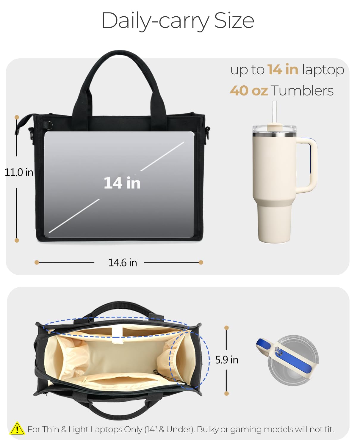OEM/ODM Private Label Durable Canvas Top Zipper 14in Laptop Slot Multi-Compartment College School Work Tote Bag
