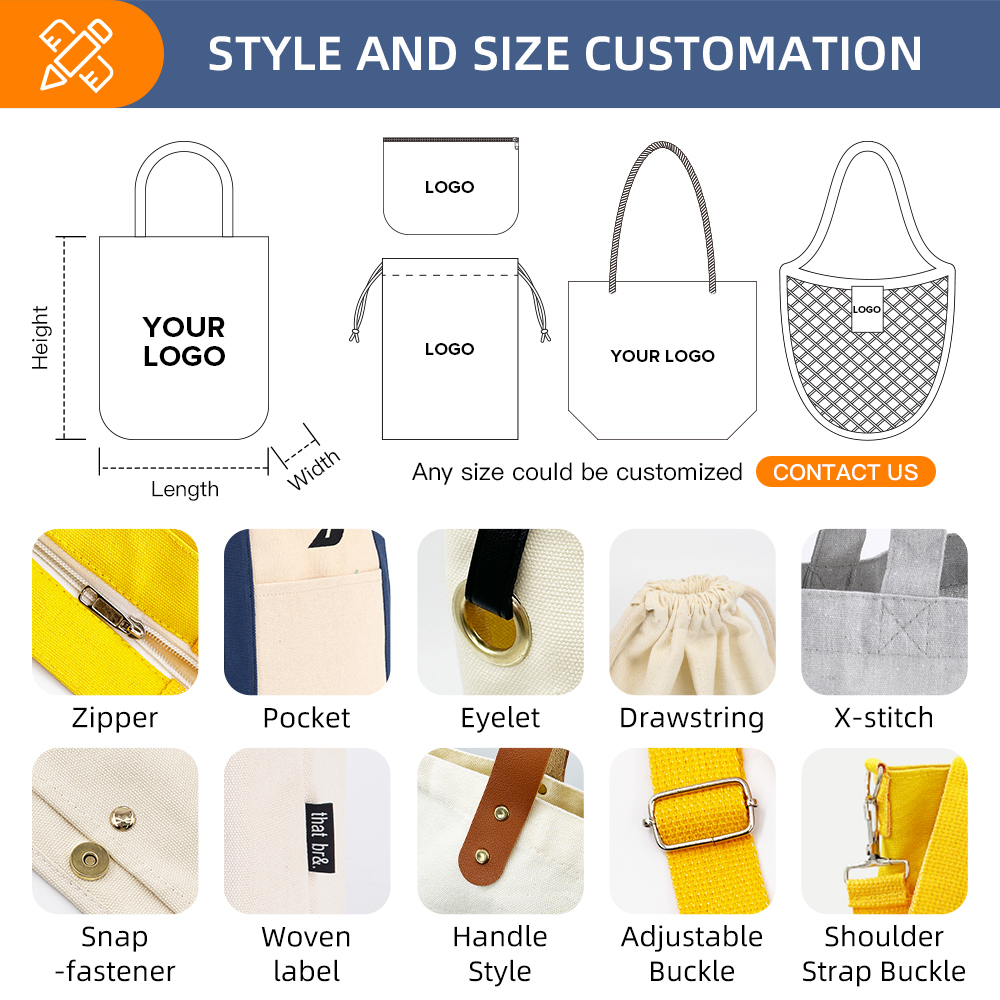 Customized Reusable Cotton Tote Bag - Sustainable, Recyclable Canvas Shopping and Travel Carryall for Women