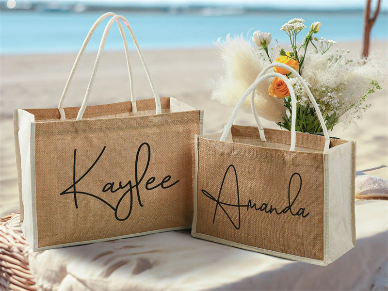 Eco Recyclable Biodegradable Burlap Sustainable Jute Linen Hemp Tote Grocery Beach Bag