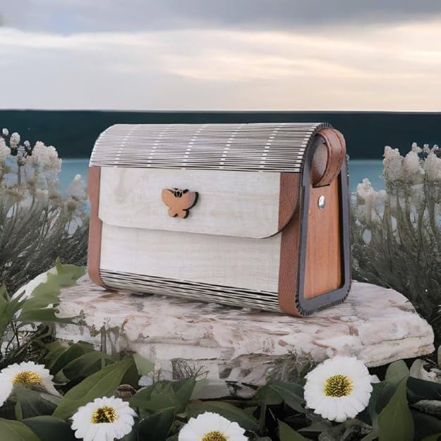 Handmade Luxury Wooden Box Custom Women's Clutches and Handbags Bag With Cross Body Chain for women at cheapest price