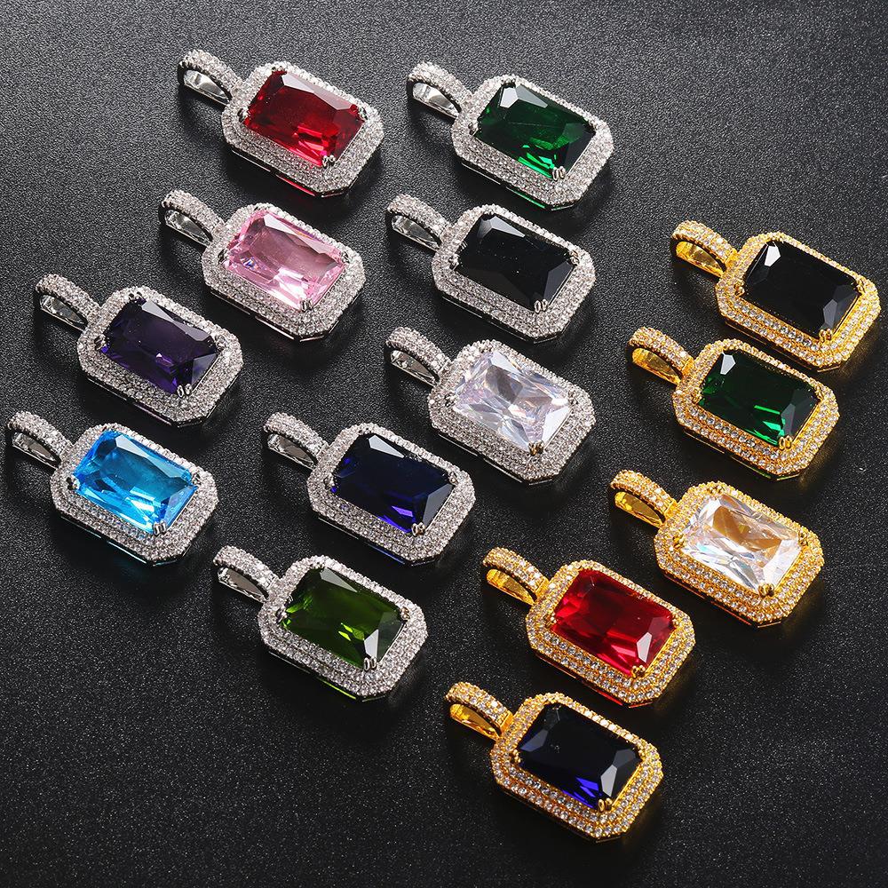 Luxury Trendy Silver/Gold Plated Brass Zircon Women's Necklace Lab Created Colorful Gemstone Pendant Rope Chain Fashion Jewelry