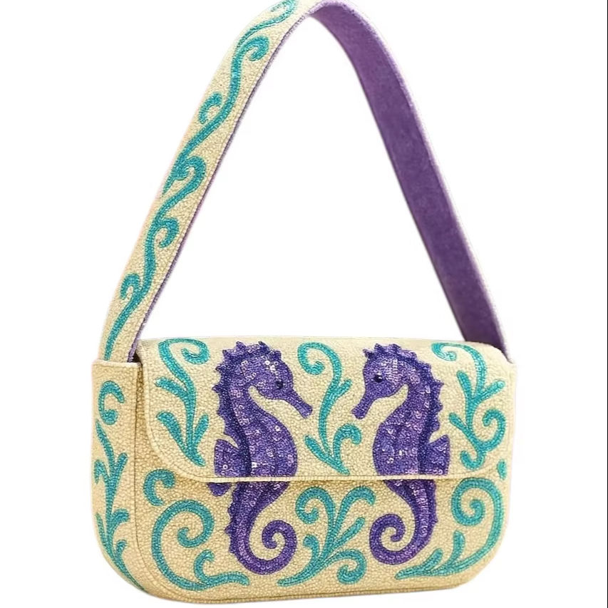 Custom Made Luxury Handmade Silk Beaded Shoulder Bags Handbags Leaf Fern Pattern Embroidery Fashion Dress Gift Her Party Evening