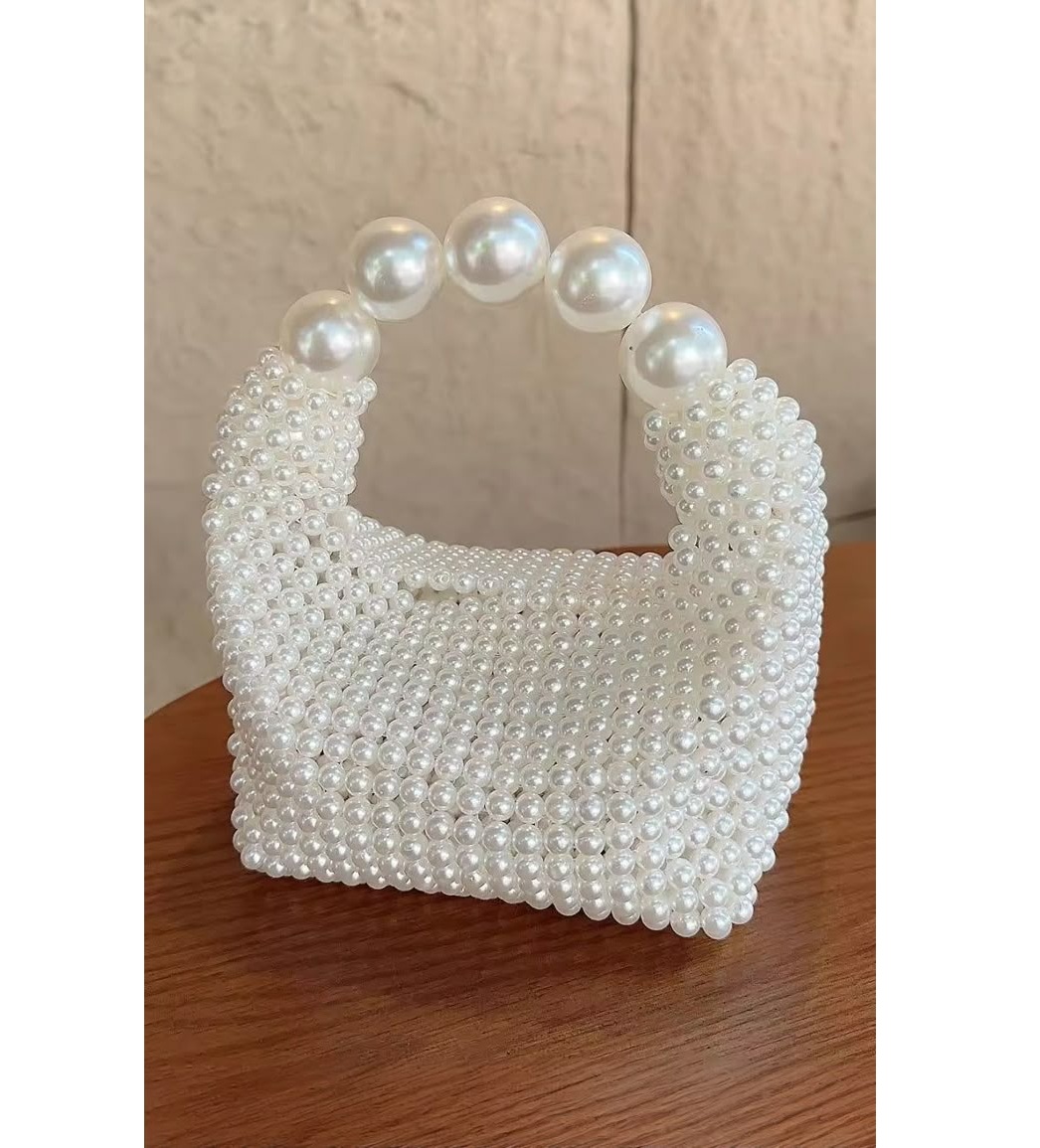Elegant Pearl Beaded Cotton Luxury Handmade Buddhism Style Handbag for Wedding Party Evening Use and Bridal Collection