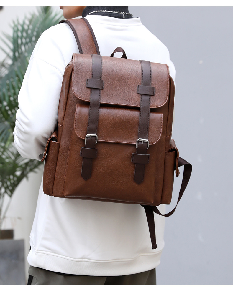 Large Capacity Soft PU Leather Backpack Casual Business Computer Bag Student Outdoor Travel Backpack