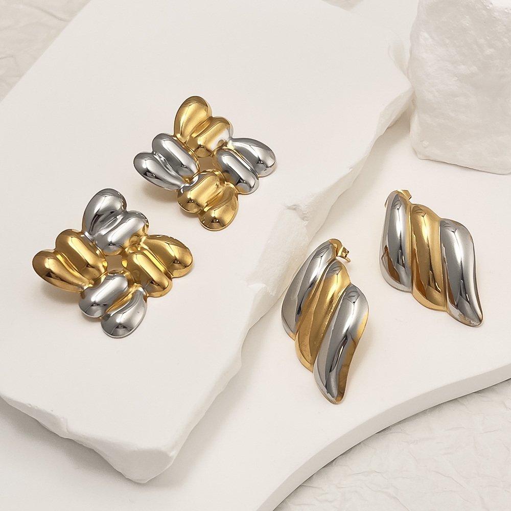 Customized OEM ODM in Stock Classic Woven Knit square Gold-Plated Stainless Steel Stud Earrings Women Stylish Fashion Jewelry