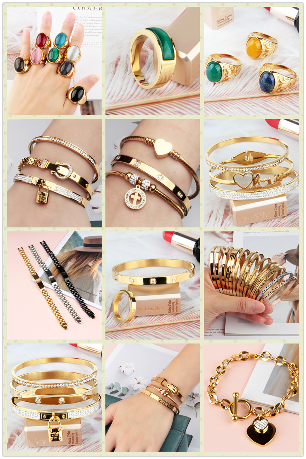Jewelry Gift Accessories Wholesale Various Heart Shaped Creative Combination Gold Plated Stainless Steel Bracelets for Women