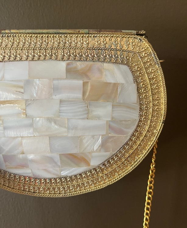 Authentic Luxury Mother of Pearl &amp; Brass Clutch Luxury Rock Dressy Purse for Party Antique Design Handbag &amp; Kit Fashion