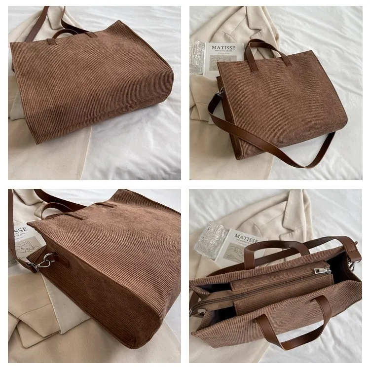 Corduroy Tote Bag with Work Essentials