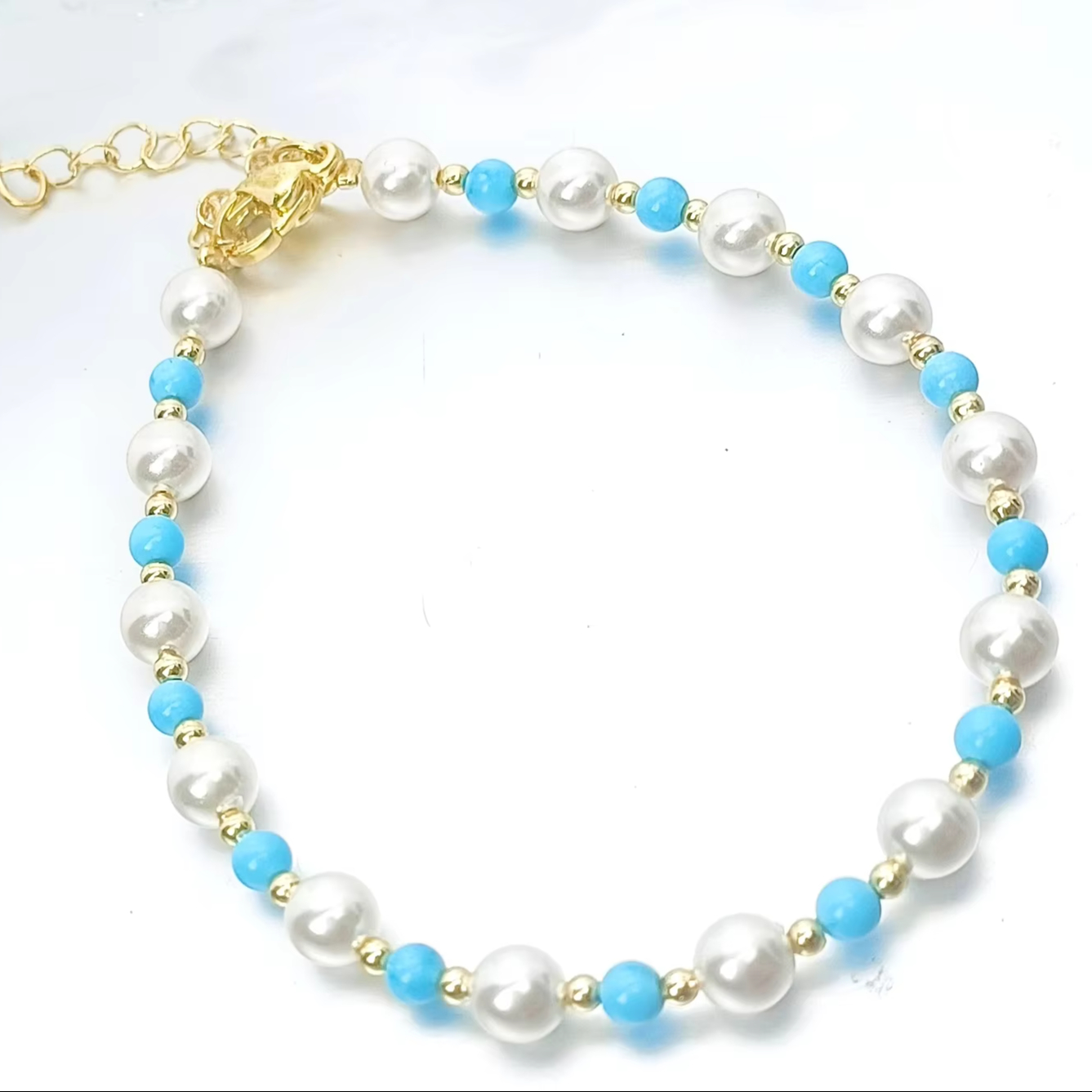 OEM ODM Turquoise and Glass Pearl Beaded Bracelet for Women Factory's Trendy Hot Sell Ball Shape Copper Jewelry