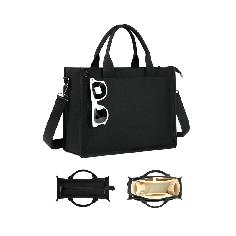 OEM/ODM Private Label Durable Canvas Top Zipper 14in Laptop Slot Multi-Compartment College School Work Tote Bag
