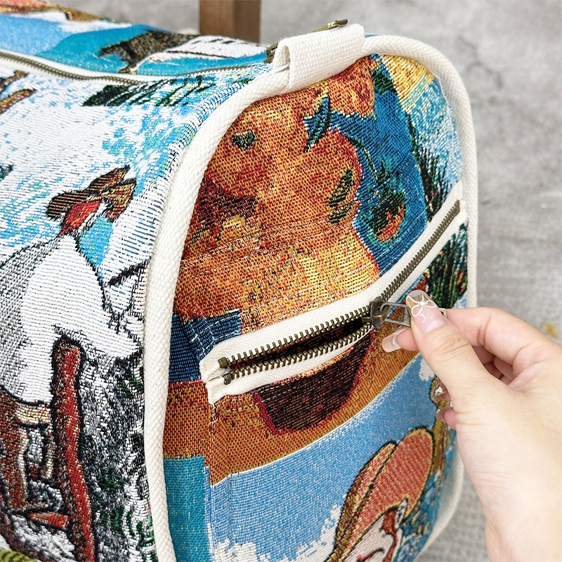 Quickly Customizable Jacquard Travel Bags Made with High Quality Van Gogh Collections Tote and Duffle Bags