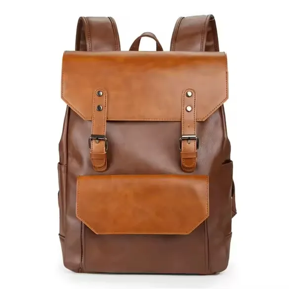 Vintage Vegan Leather Bags Men Luxury Backpack 14.5 Inch Laptop School Bags Female 25L Black PU