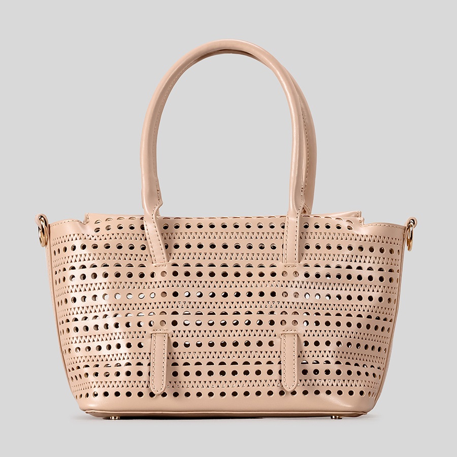 Large Capacity Fashion Women Soft PU Leather Tote Shoulder Bag Classic Ladies Daily Hollow PU Leather Handbag Travel Collection