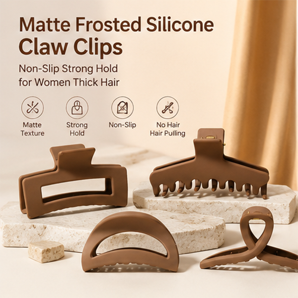 Wholesale Matte Frosted Silicone Hair Claw Clips Non-Slip Strong Hold Large Claw Clip for Women Thick Hair OEM Custom Logo