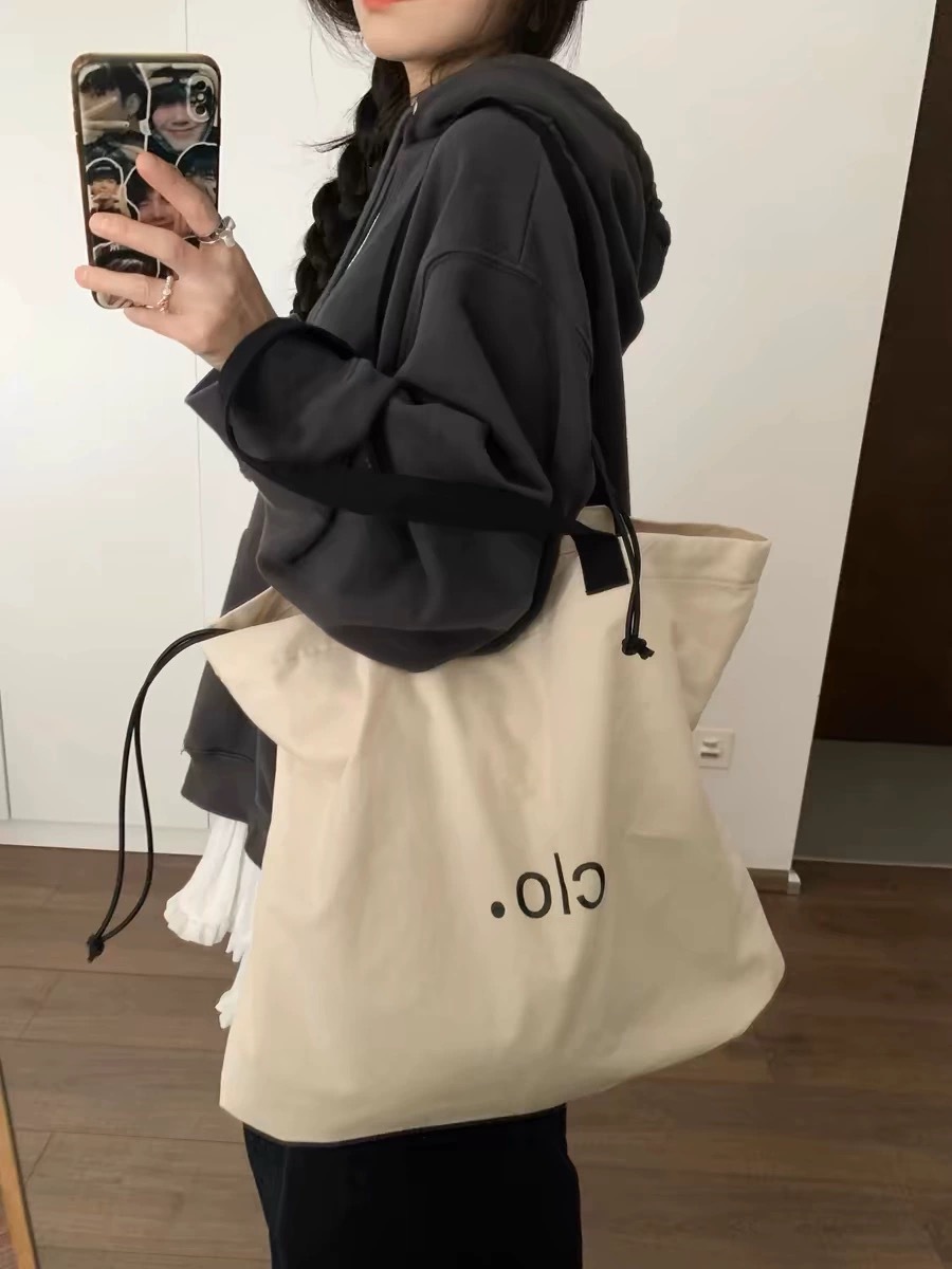New Fashion Canvas Tote Handbag With Drawstring Organic Cotton Tote Bags With Custom Printed Logo for Women Daily Use