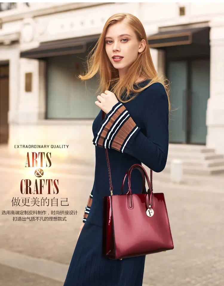 Professional Lady Portable Tote Bag Fashion Patent Leather Bright Leather Woman Bag Business Simple Joker Big Bag