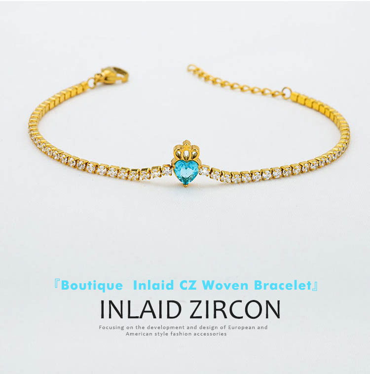 High Quality Adjustable Stainless Steel Women's Tennis Chain Bracelet Gold Plated Heart Claw Design ODM Supply Gift