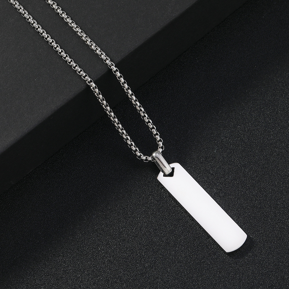 OEM ODM Wholesale Stainless Steel Necklace with Smooth Rectangular Pendant Simple Fashion Jewelry with Lettering