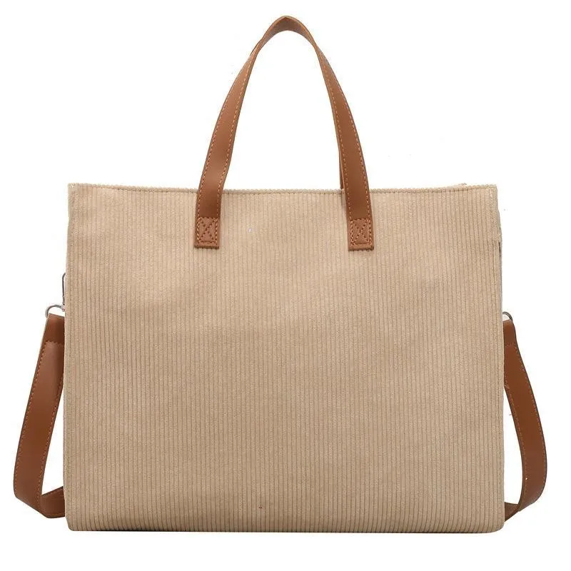 Corduroy Tote Bag with Work Essentials
