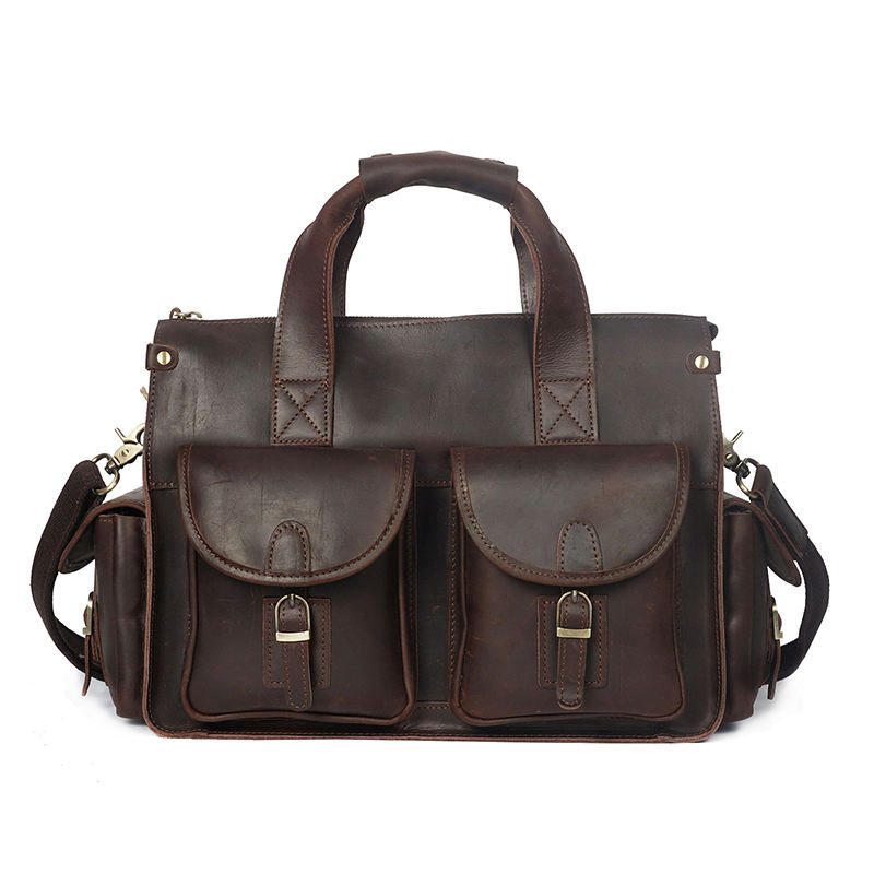 Custom OEM Vintage Genuine Leather Waterproof Crossbody Messenger Bag Durable Business Travel Professional Men B2b Supplier