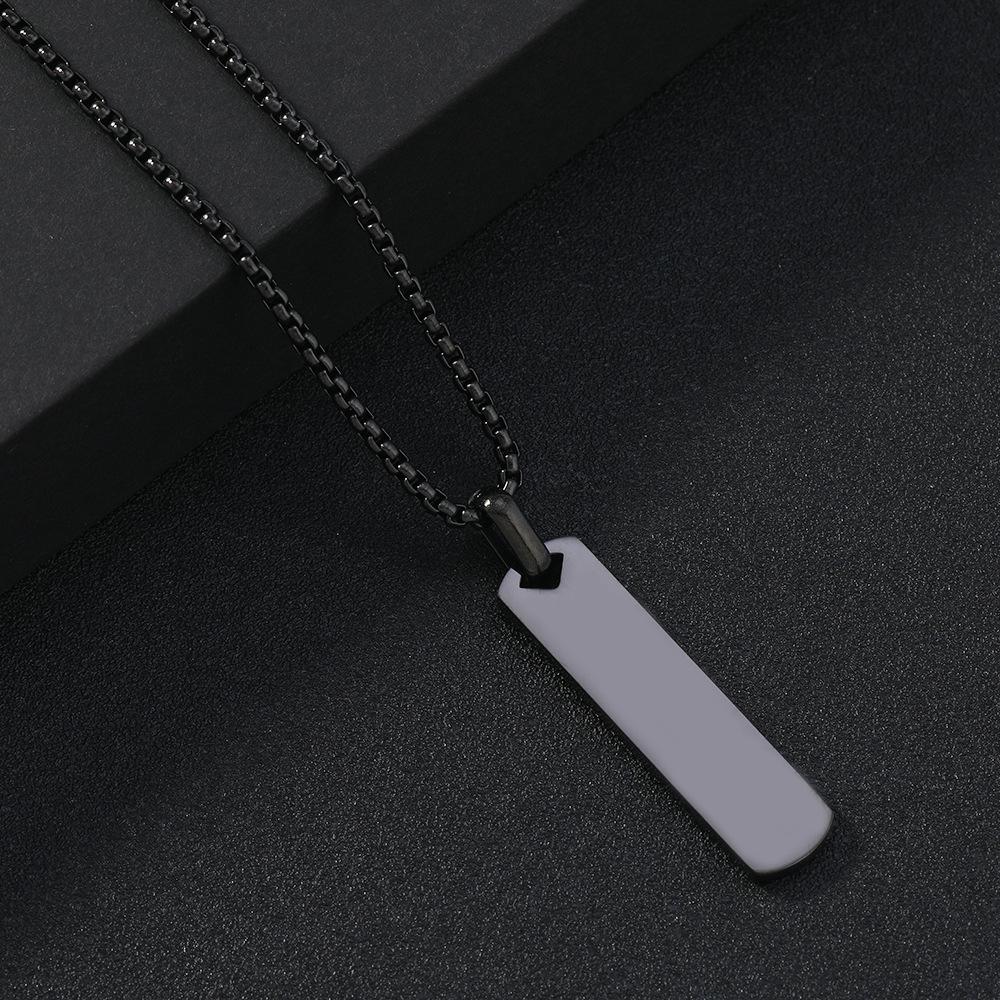 OEM ODM Wholesale Stainless Steel Necklace with Smooth Rectangular Pendant Simple Fashion Jewelry with Lettering