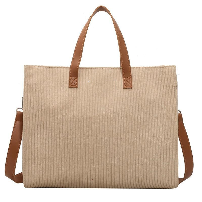 Corduroy Tote Bag with Work Essentials