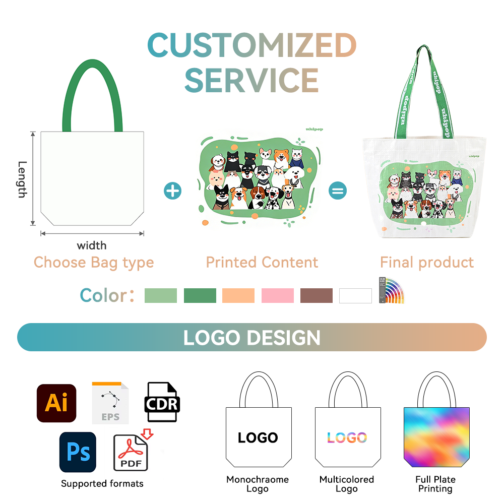 Bold Letter Printed RPET Woven Laminated Tote Bag for Retro Fashion and Sustainable Shopping with Durable Handles