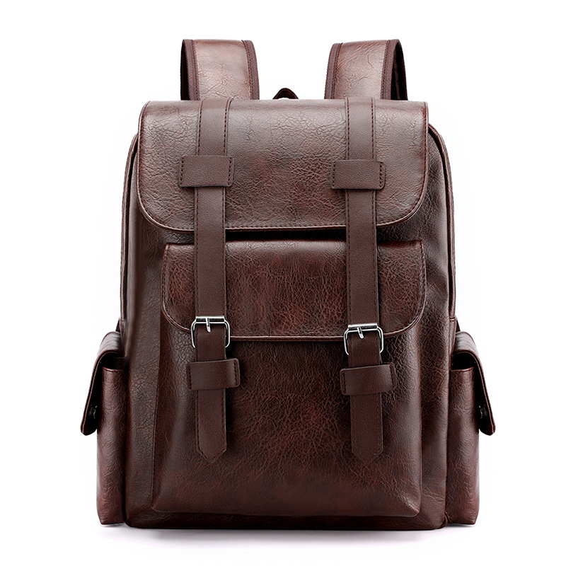 Large Capacity Soft PU Leather Backpack Casual Business Computer Bag Student Outdoor Travel Backpack