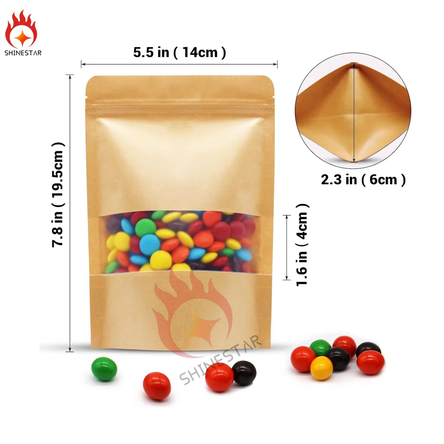 Professional Factory Custom Printed Small Medium Large Size Stand up Pouch Food Packaging Bag Kraft Paper Bag with Transparent Window for Small Business Supplie