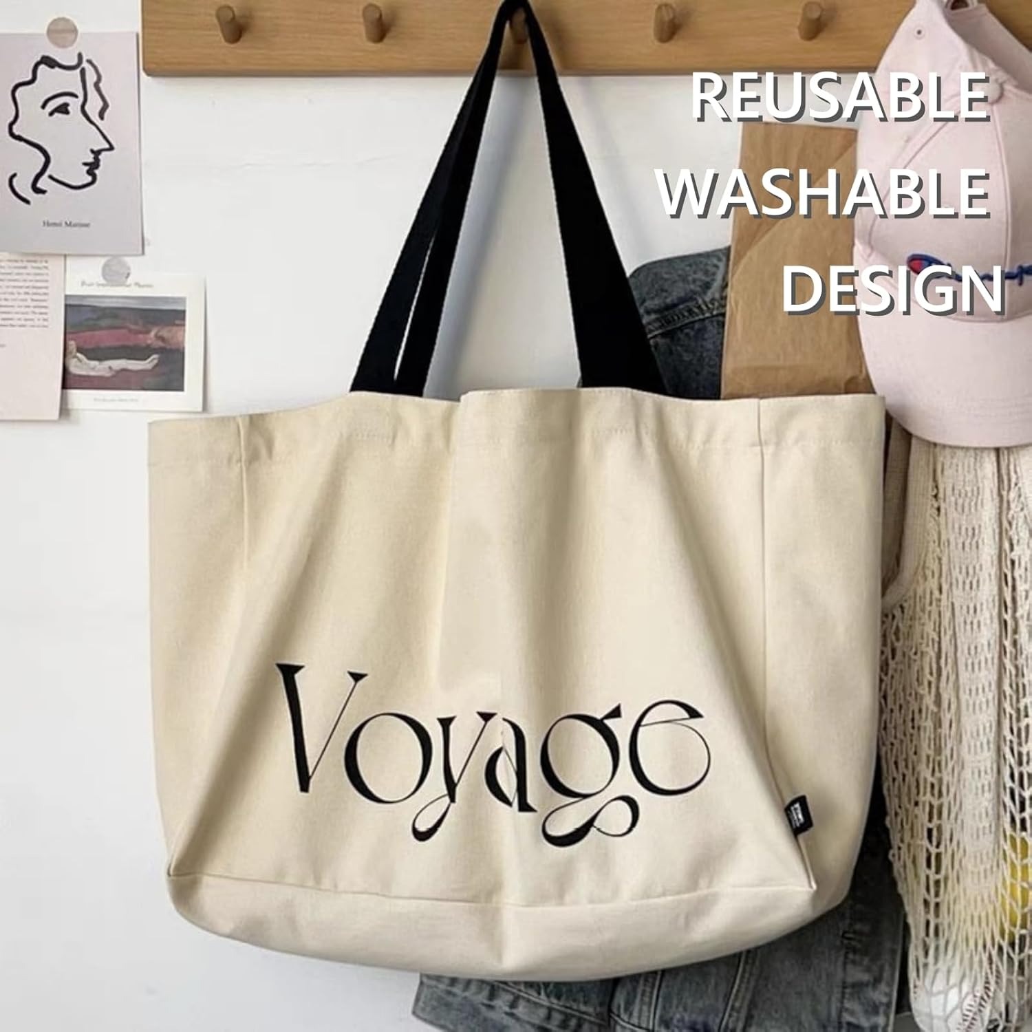 Wholesale Custom Printed Logo Giant Reusable Canvas Tote Bag with Women Original Rope Handle for Grocery Shopping