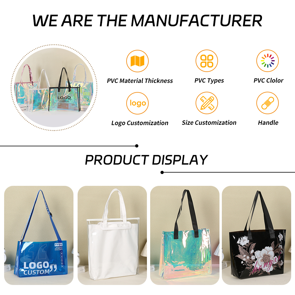 Custom logo High Quality Portable Transparent PVC Tote Bag Custom Printed Logo Handbag for Women for Promotions
