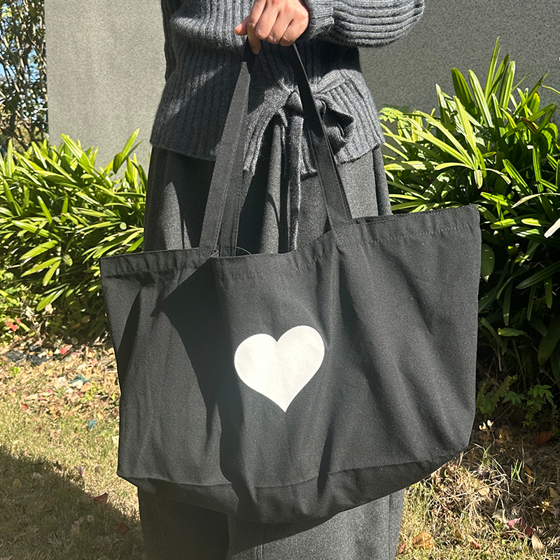 Fashion Trendy Letter Cotton Tote Bag-High Quality Reusable Black Shopping Bag Custom Logo Customizable Design