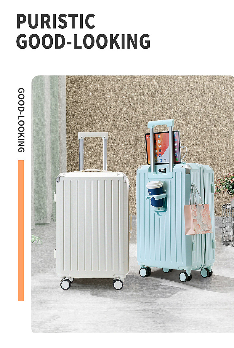 Durable 3-Piece Luggage Sets Collection: Zipper Closure + Anti-Theft Lock + Convenient Cup Holder Trolley Bag