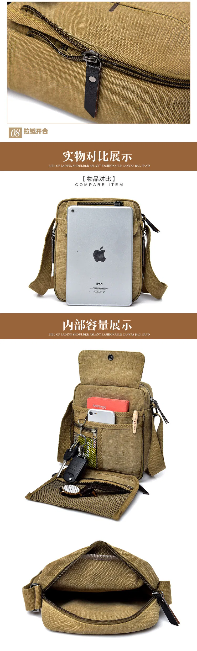 Fashion Men Casual Small Crossbody Trendy Canvas Shoulder Men Outdoor Multi Compartment Travel Bag