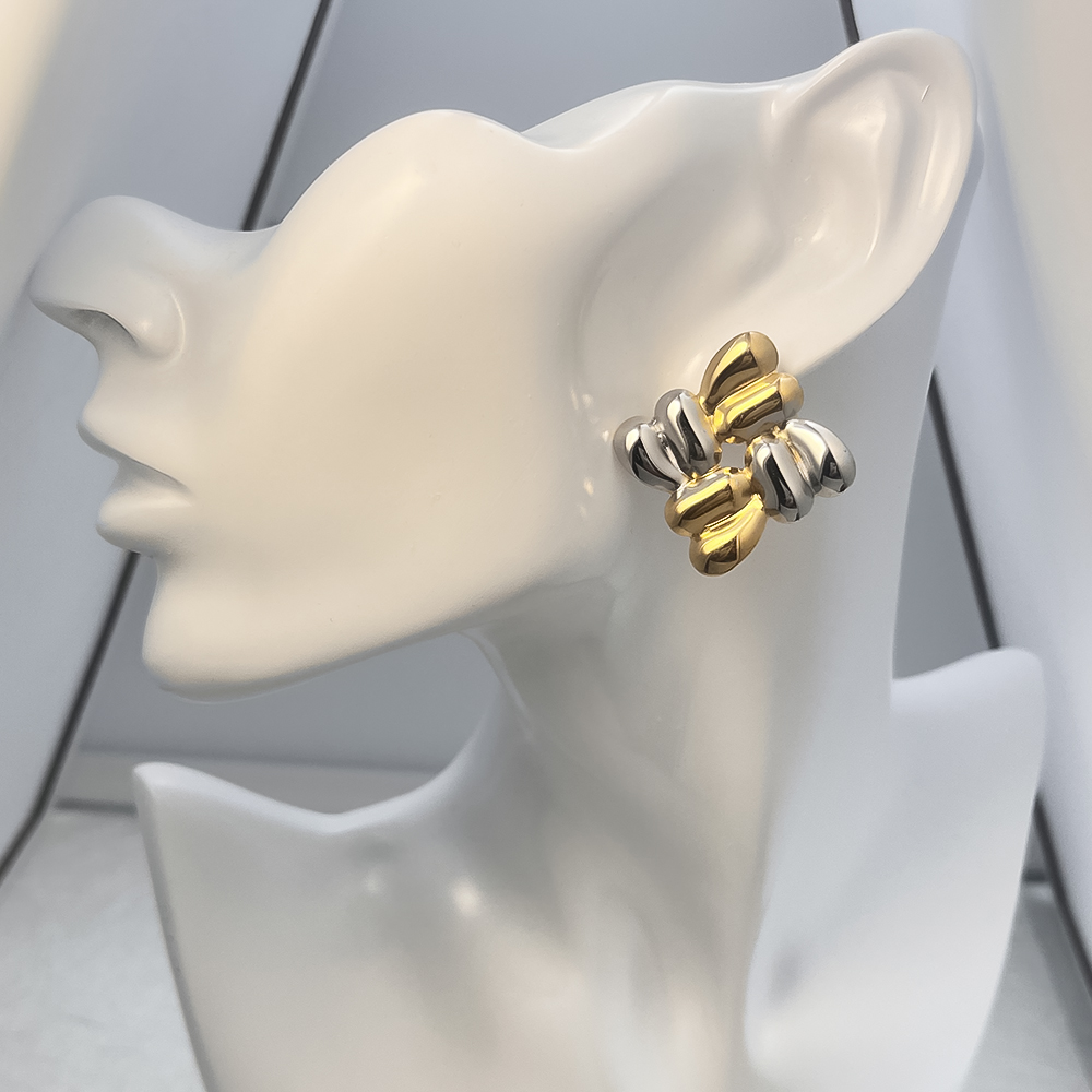 Customized OEM ODM in Stock Classic Woven Knit square Gold-Plated Stainless Steel Stud Earrings Women Stylish Fashion Jewelry