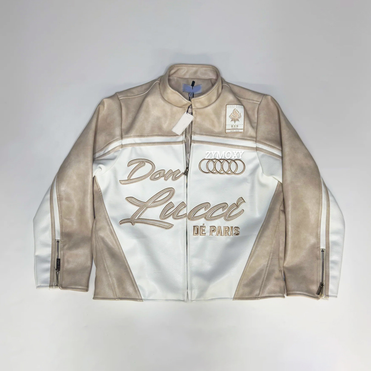 Latest Design Custom logo Best Quality Zip up Jackets Fashion Heavyweight Cut and Sew Leather Jacket Manufacturer