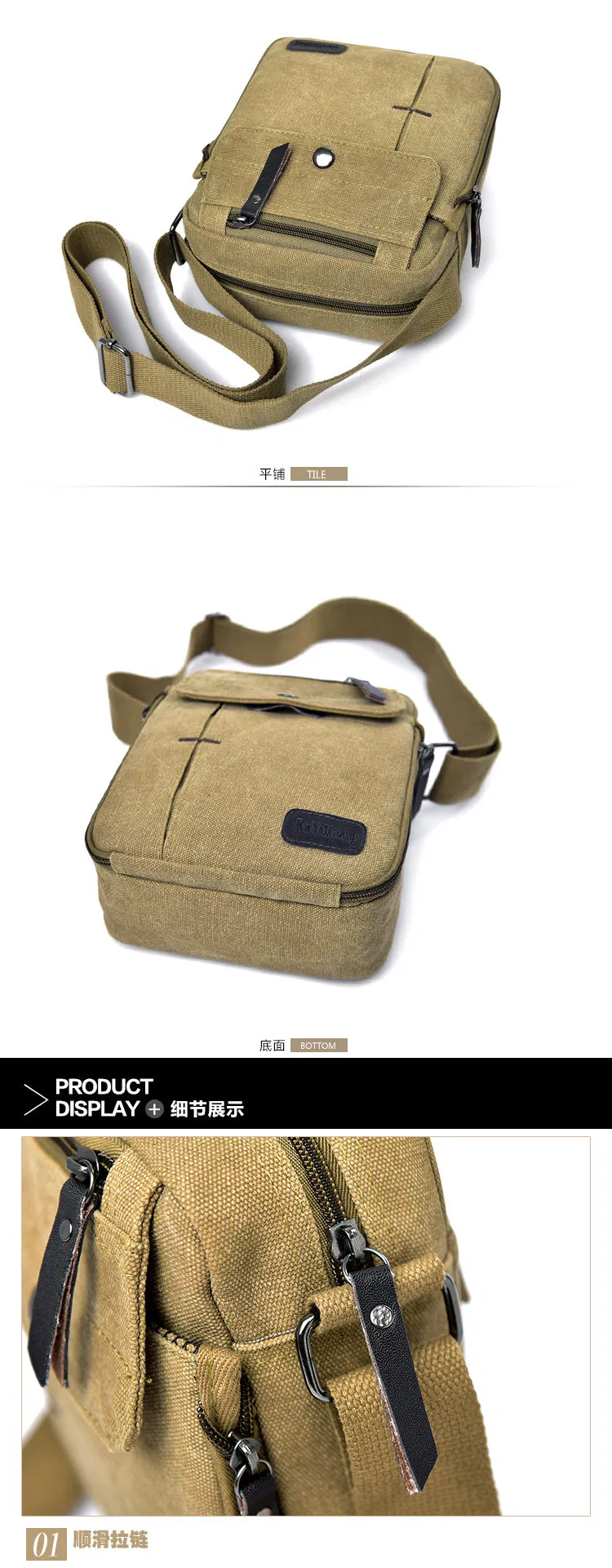 Fashion Men Casual Small Crossbody Trendy Canvas Shoulder Men Outdoor Multi Compartment Travel Bag