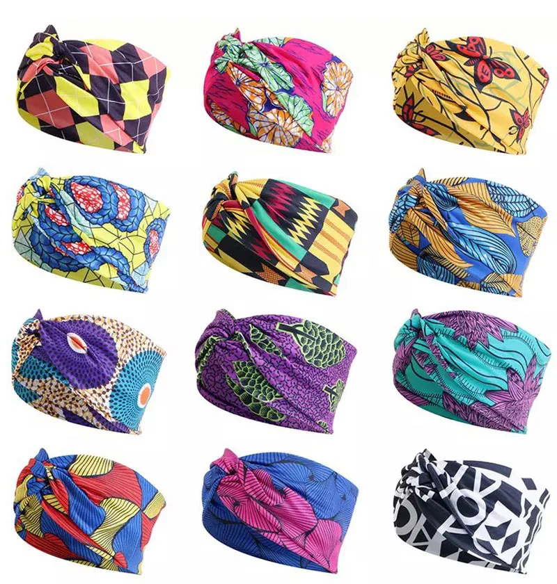 Custom Vintage Pattern Ethnic Wide Hairband Women Headband Elastic Sport Print Hair Accessories