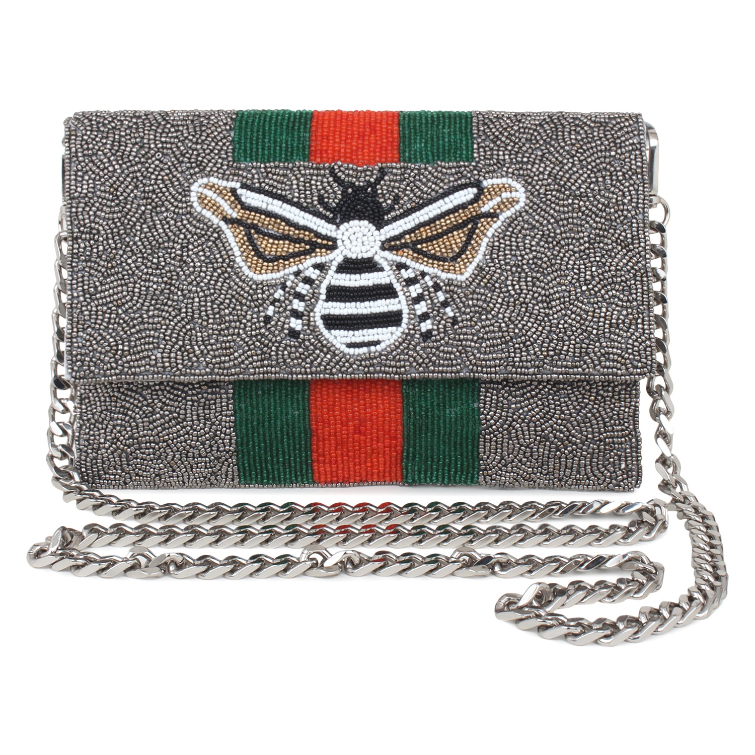 2022 Handmade Luxury Women's Glitter Sequin Embroidered Beaded Fold Clutch Bag Zipper Closure Geometric Pattern Satin Handbag