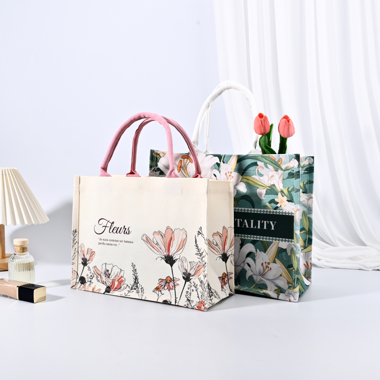 Reusable Customizable Canvas Tote Bag with Ribbon and Rope Handles Sustainable and Fashionable Shopping Bags for Women