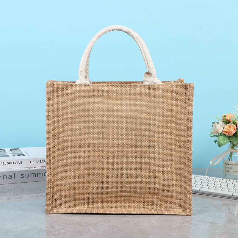 Eco Recyclable Biodegradable Burlap Sustainable Jute Linen Hemp Tote Grocery Beach Bag