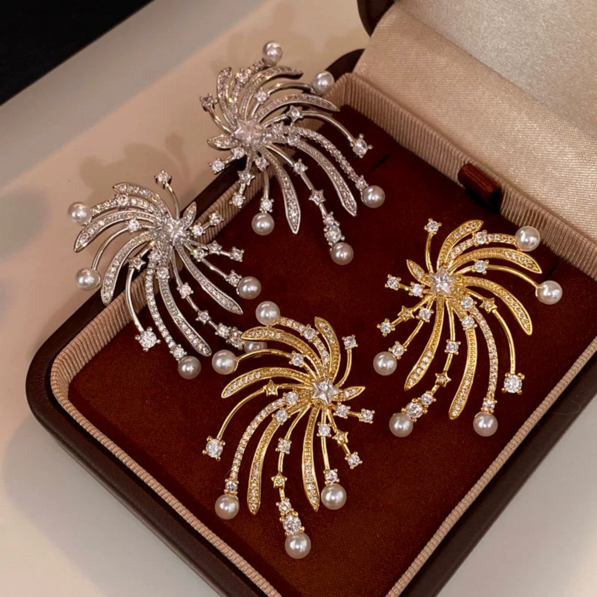 Korea New Fashion Jewelry Exaggerated Crystal Flowers Geometric Earrings Elegant Women's Party Accessories