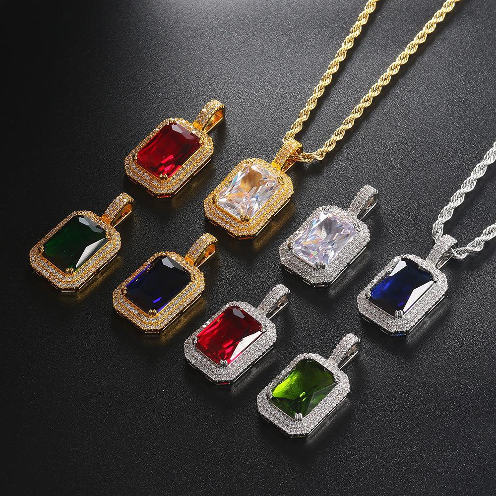 Luxury Trendy Silver/Gold Plated Brass Zircon Women's Necklace Lab Created Colorful Gemstone Pendant Rope Chain Fashion Jewelry