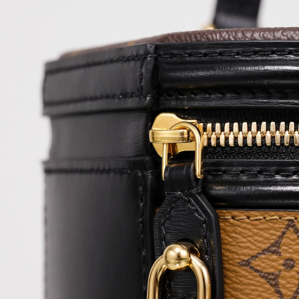 Designer Inspired Brown Monogram Boite Chapeau Bag with Top Handle and Adjustable Shoulder Strap, Luxury Leather Cylinder Purse