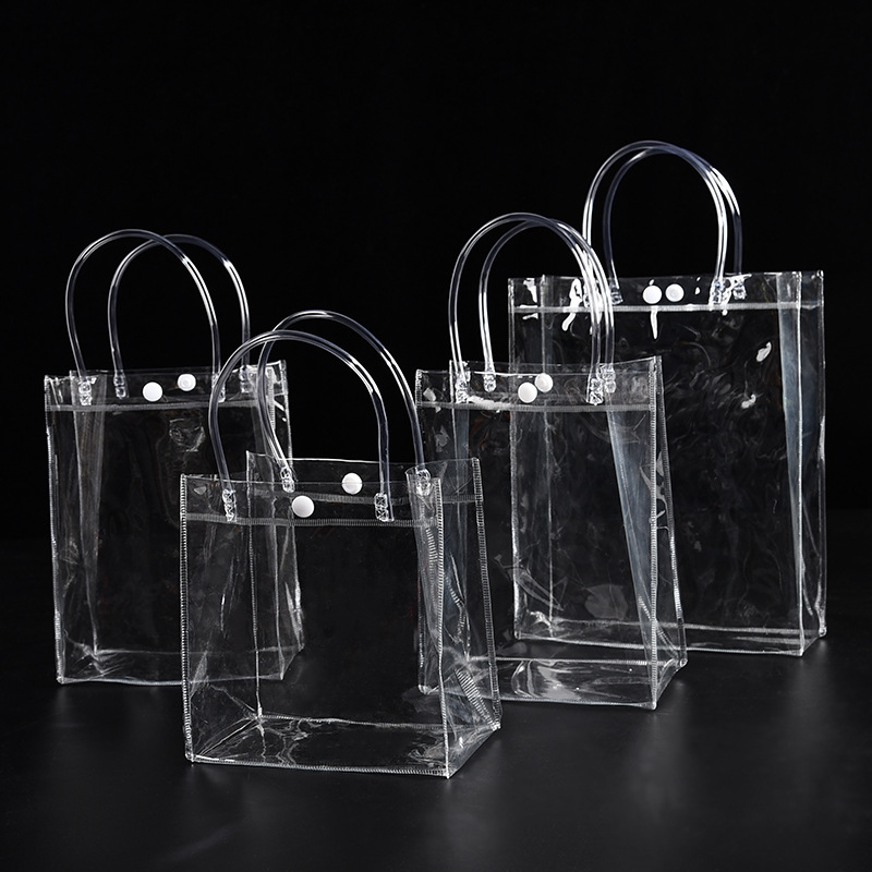 Wholesale Customizable Logo Transparent PVC Shopping Tote Bag Clear Fashion Handbag with Customizable Logo