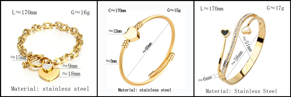 Jewelry Gift Accessories Wholesale Various Heart Shaped Creative Combination Gold Plated Stainless Steel Bracelets for Women