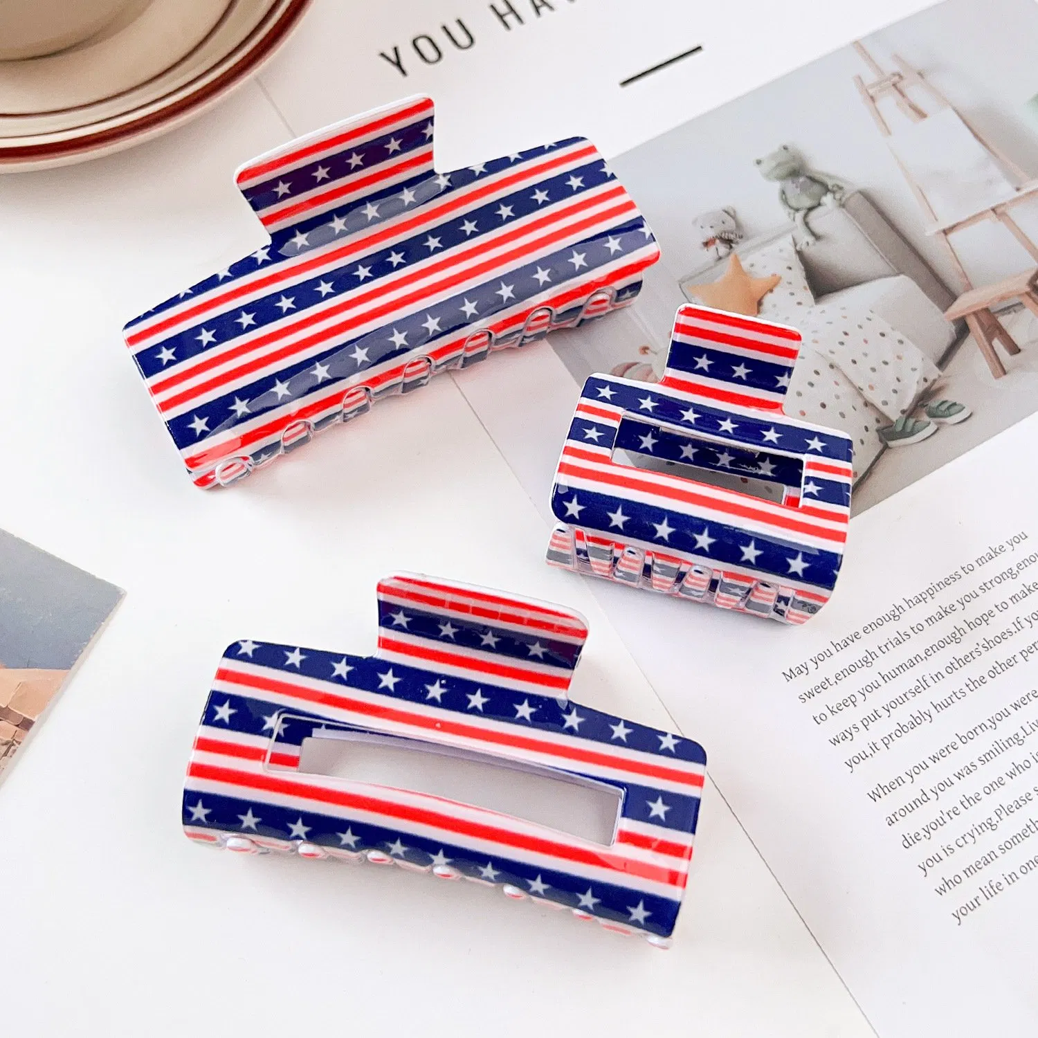 2026 Football World Cups USA Flag Hair Clip Premium Acrylic Updo Claw Clip Hair Accessory