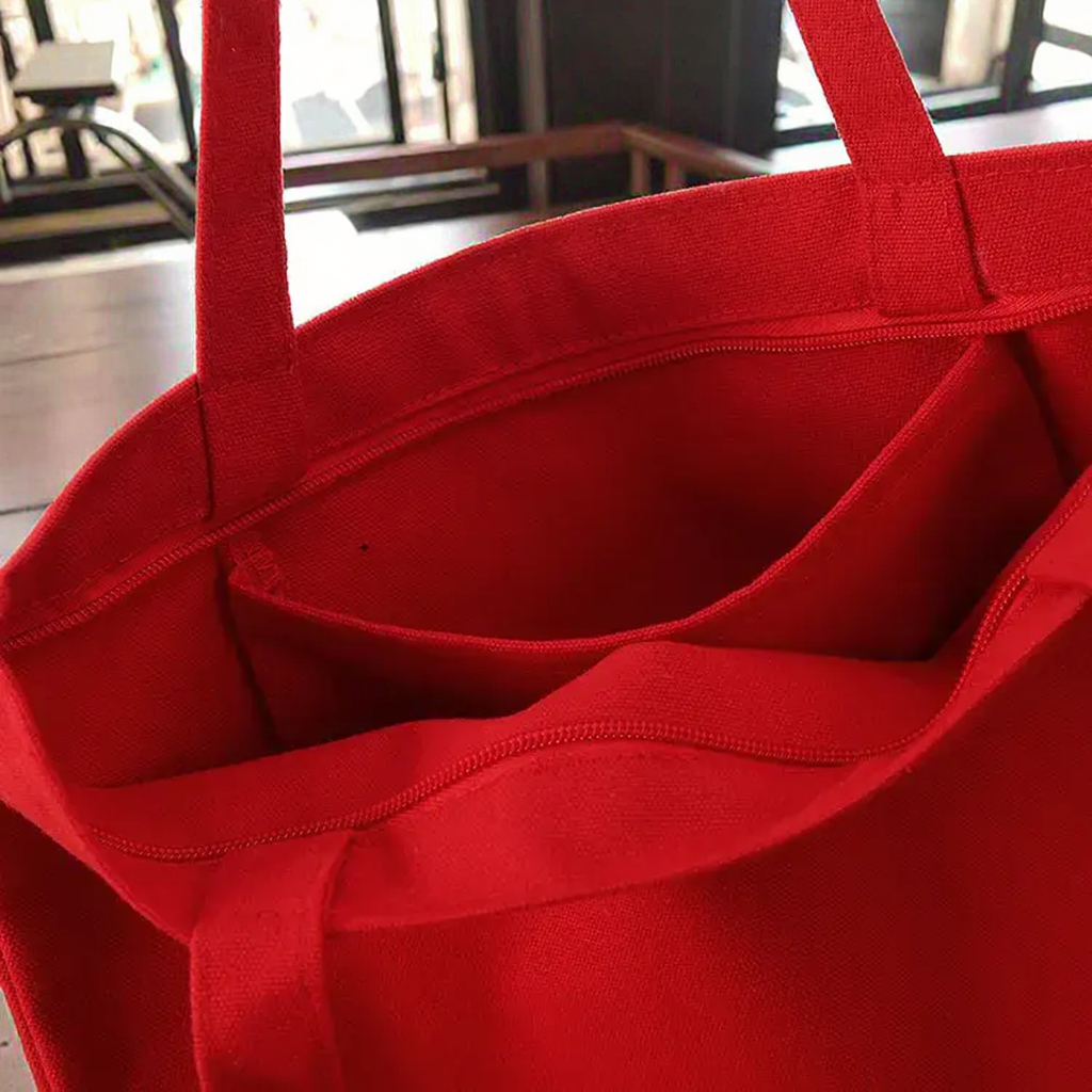Custom Red Blank Custom Printed Fashion Design Shopping Canvas Tote Bag with Zipper Closure and Custom Logo
